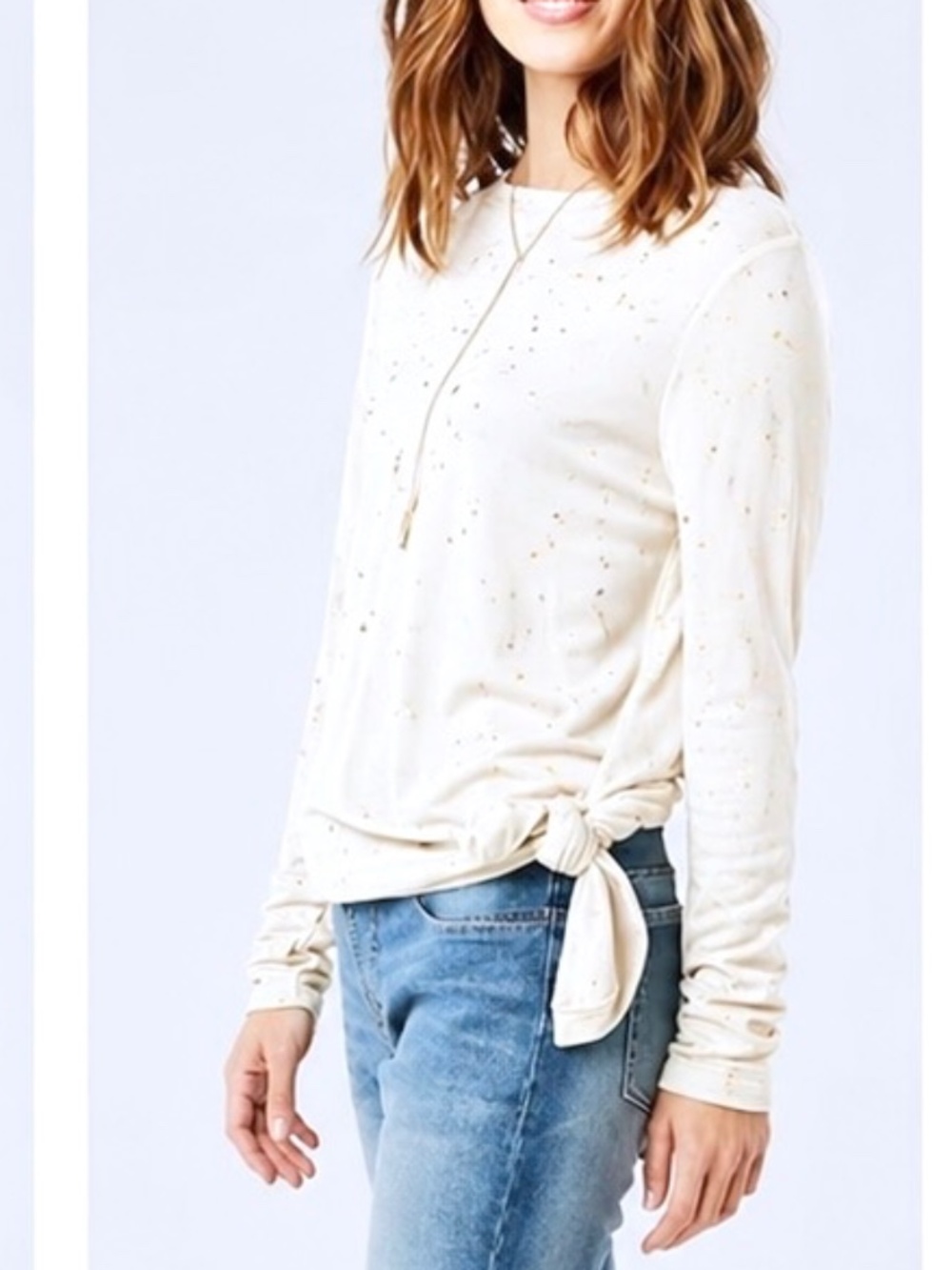 Carve Designs Devon White & Gold Splatter Tie Side Long Sleeve Top